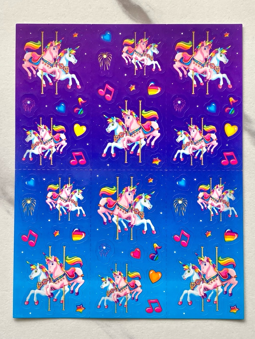 VTG Lisa Frank carousel unicorns complete sticker sheet